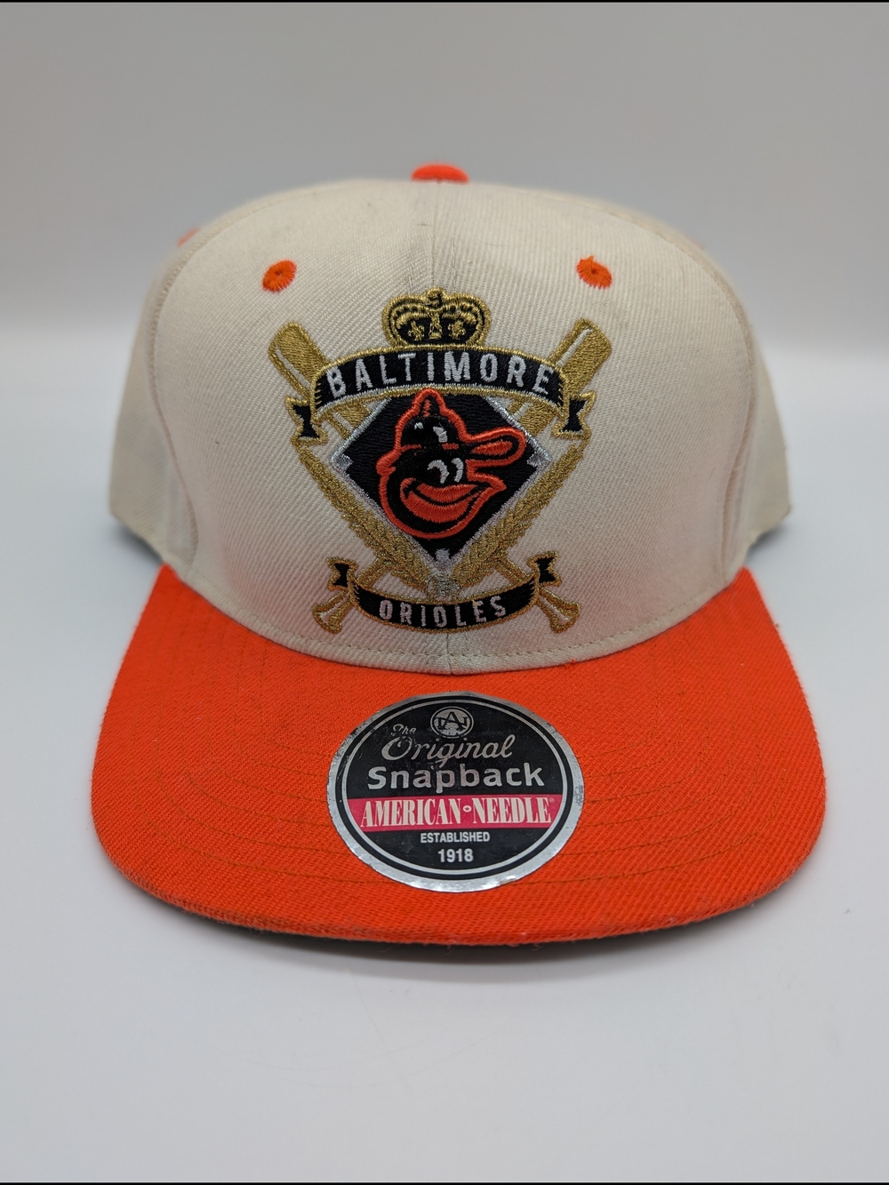 American Needle Cream and Orange Baltimore Orioles Logo Snapback